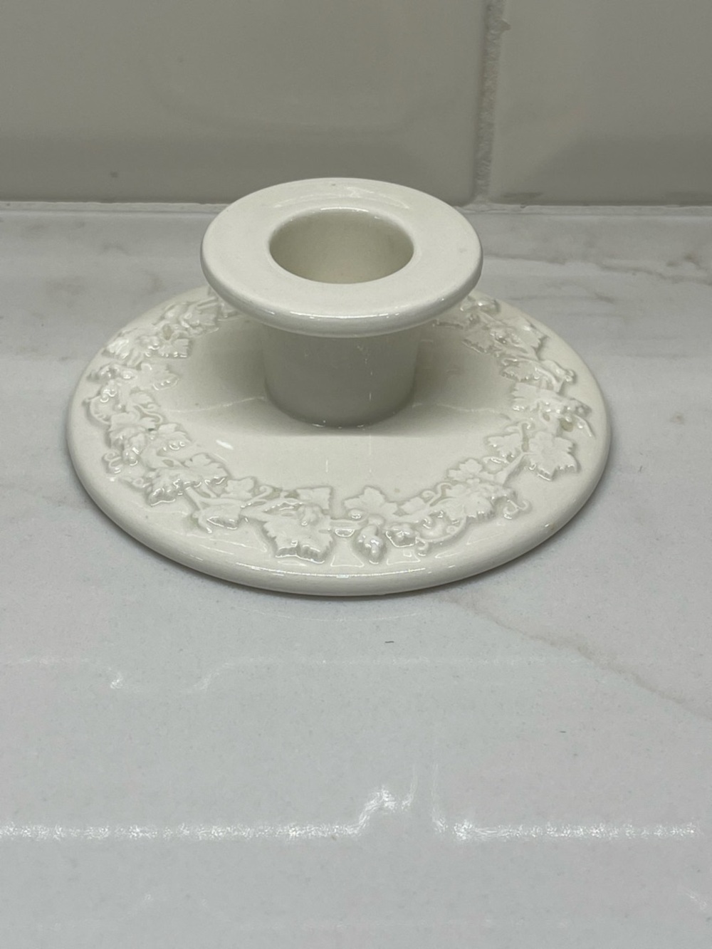Wedgwood Embossed Leaf White Ceramic Candle Holder - Taper/Dinner Candle